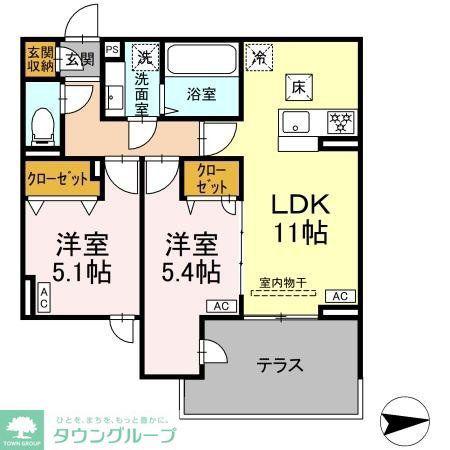 オルテンシア(2LDK/1階)の間取り写真