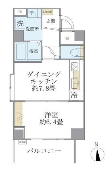 リエール若松町(1DK/2階)の間取り写真