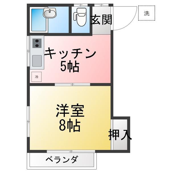 ミナトハイツ(1DK/2階)の間取り写真
