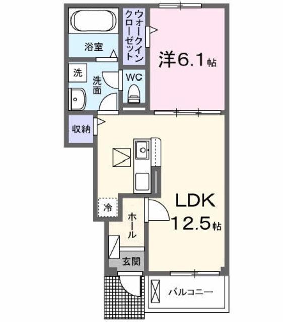 ヴェルドゥーラI(1LDK/1階)の間取り写真