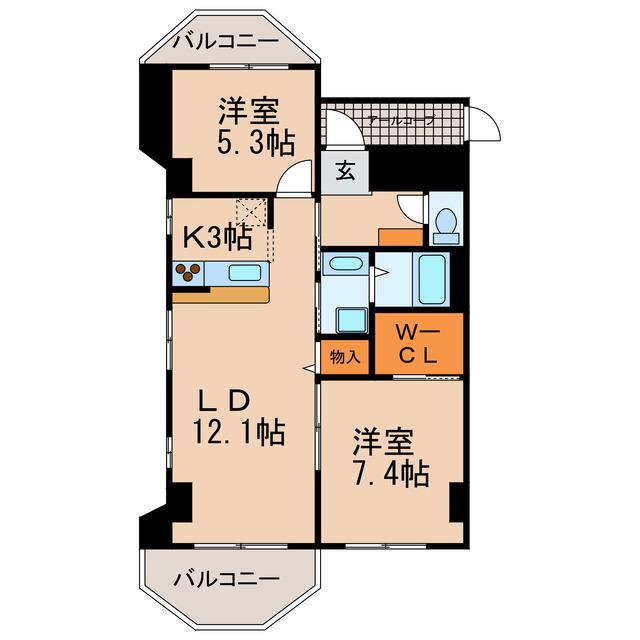 ポンプルムース(2LDK/8階)の間取り写真