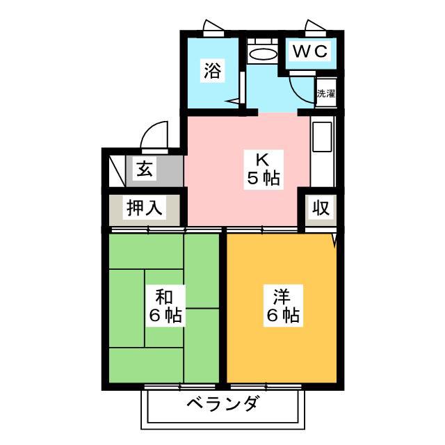 グリーンハイツ峰沢(2K/2階)の間取り写真