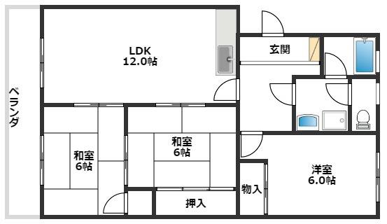 谷ハイツ(3LDK/2階)の間取り写真