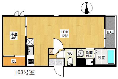 GRANDTIC FERIO(1LDK/1階)の間取り写真