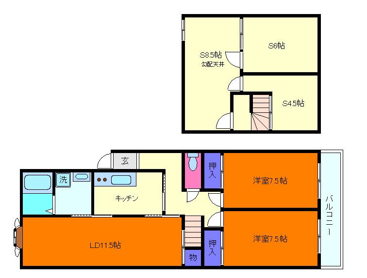 浜風町東サブセンター(3SLDK/2階)の間取り写真