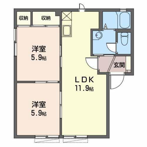 グリーンロード(2LDK/1階)の間取り写真