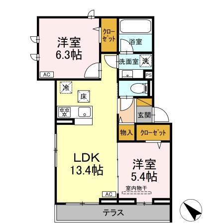 ボヌールI(2LDK/1階)の間取り写真