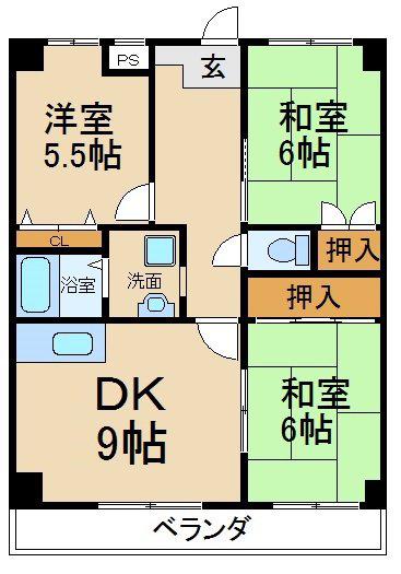 ハイコーポ京阪(3DK/2階)の間取り写真