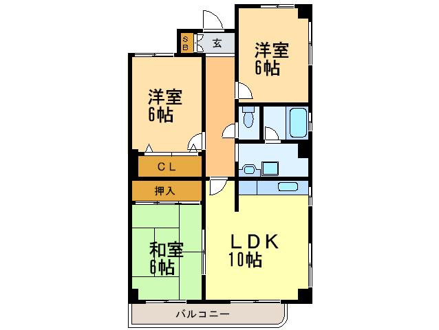 六甲ブランドニュー(3LDK/6階)の間取り写真