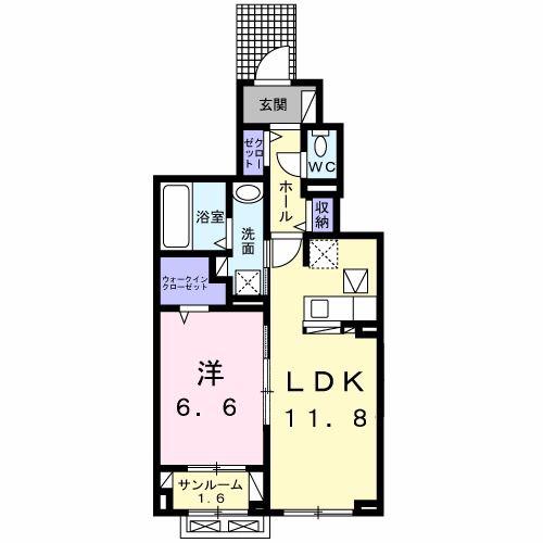 アクシアセブン(1LDK/1階)の間取り写真