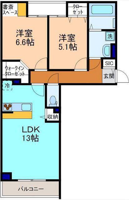 ゼクセル金沢(2LDK/2階)の間取り写真