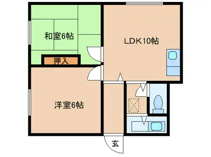 サンセットテラス(2LDK/2階)の間取り写真