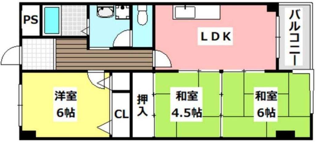 伸栄ハイツ(3LDK/4階)の間取り写真