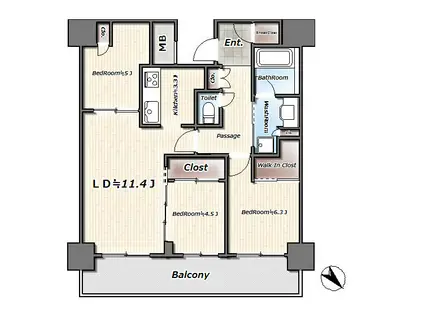 リヴァリエC棟(3LDK/17階)の間取り写真