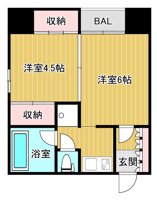 二日町パークマンション(2K/11階)の間取り写真