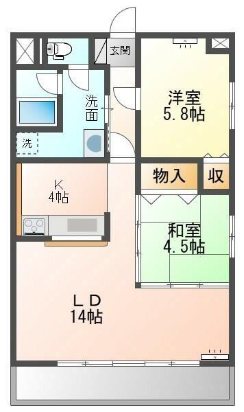沖野上壱番館(2LDK/2階)の間取り写真