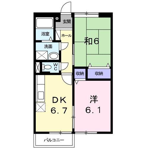 ラフォーレ花・弐番館(2DK/2階)の間取り写真