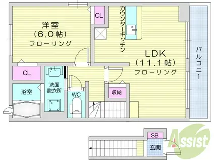 ブレスサイドヒルズ B(1LDK/2階)の間取り写真