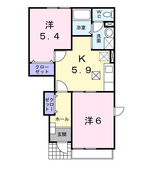 ポプラール(2K/1階)の間取り写真