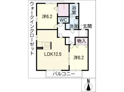 メルベーユ・ボヌール D棟(2LDK/2階)の間取り写真