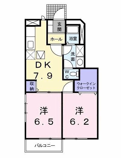 エクセレントヴィラ A棟(2DK/1階)の間取り写真