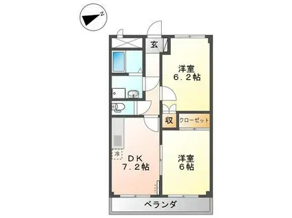 ミレニアム・ハイム1号館(2DK/1階)の間取り写真