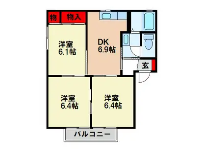 ディアス・ミチ(3DK/2階)の間取り写真