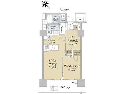 シティハウス巣鴨(2LDK/12階)の間取り写真