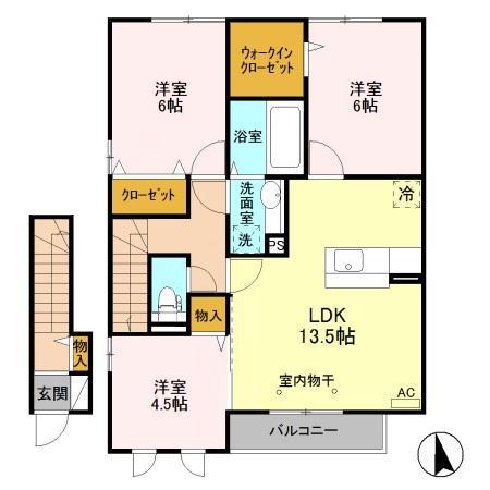 プティールB(3LDK/2階)の間取り写真
