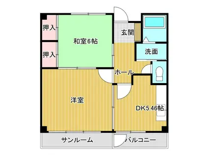 サンポート八日町(1LDK/2階)の間取り写真