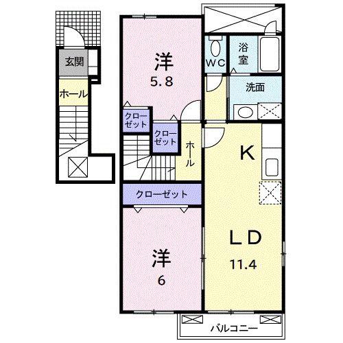 メゾン・ヴィオラ A棟(2LDK/2階)の間取り写真