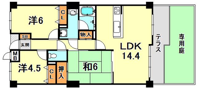 ダイアパレス魚崎北町(3LDK/1階)の間取り写真