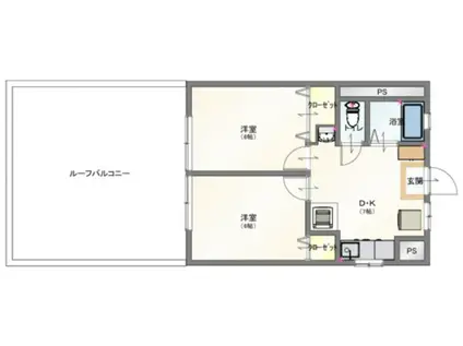 三信マンション 2/15退 手 シェア可 子供可(2DK/4階)の間取り写真
