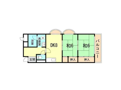 惣町サンハイツ1号棟(2DK/3階)の間取り写真
