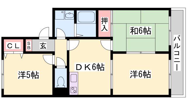 ヴァンベール B棟(3DK/1階)の間取り写真