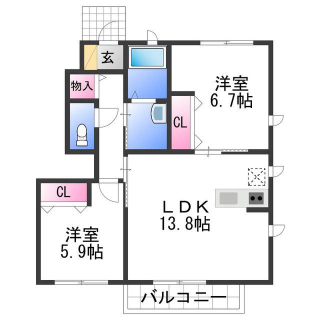 シャーメゾンロイヤルヒルズII(2LDK/1階)の間取り写真
