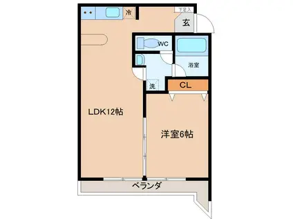 クリエイティブカメダ(1LDK/4階)の間取り写真