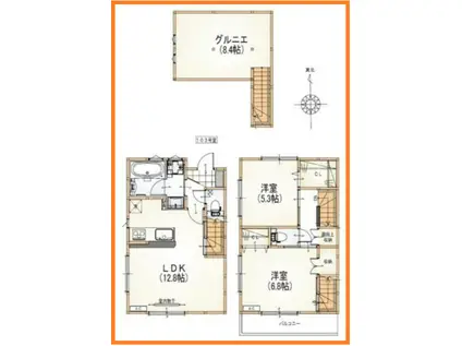 サワンあざみ野I(2LDK/1階)の間取り写真