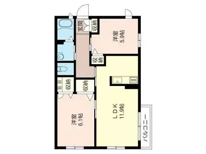 ラフォーレ稲毛(2LDK/2階)の間取り写真