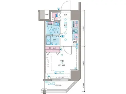 ガリシア新宿ノースII(1K/5階)の間取り写真