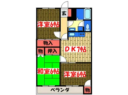 国立グリーンヒルスクエアIA棟(3DK/1階)の間取り写真