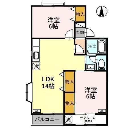 ノール・ヴィラージュ A(2LDK/1階)の間取り写真
