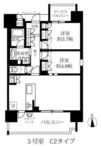 グランパセオ名駅那古野(2LDK/13階)の間取り写真