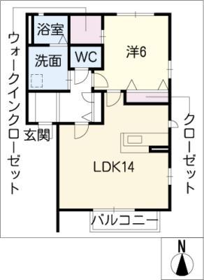 プレリュードN II棟(1LDK/1階)の間取り写真