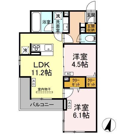 ASSET-COURT八坂(2LDK/2階)の間取り写真