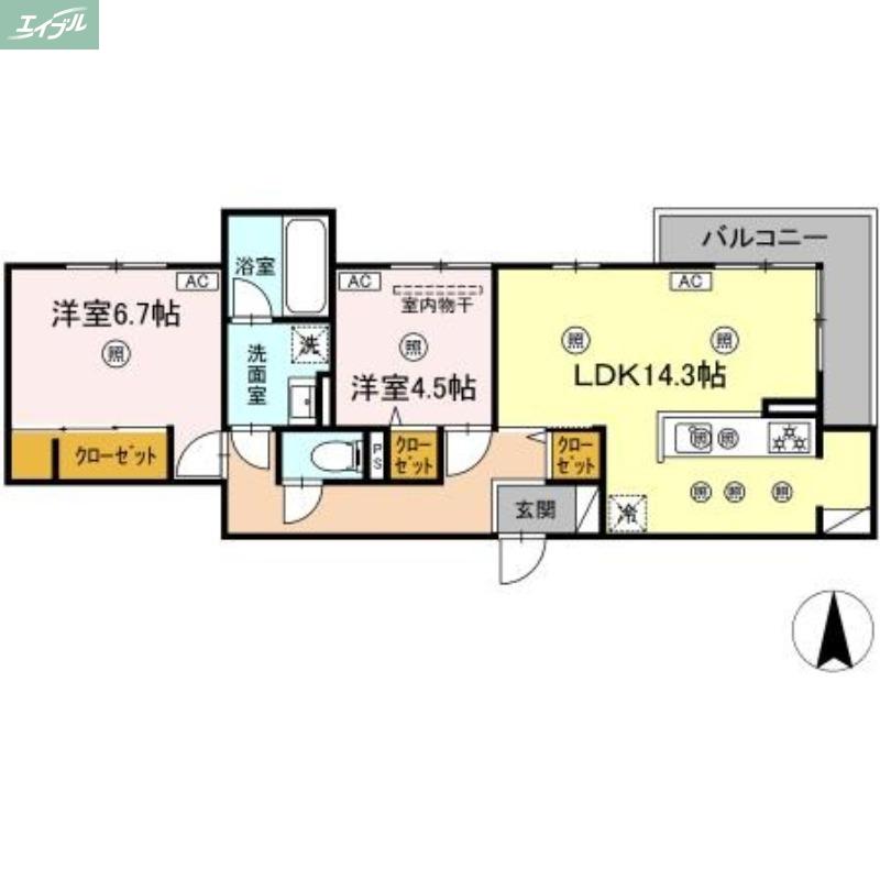 JR山陽本線 北長瀬駅 徒歩13分 3階建 新築(2LDK/3階)の間取り写真