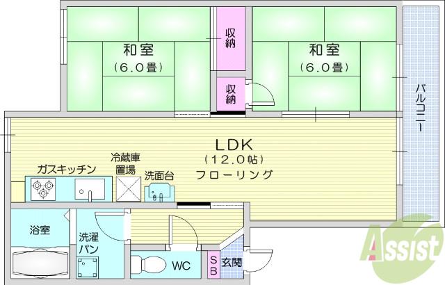 アミューズシバタ A(2LDK/1階)の間取り写真