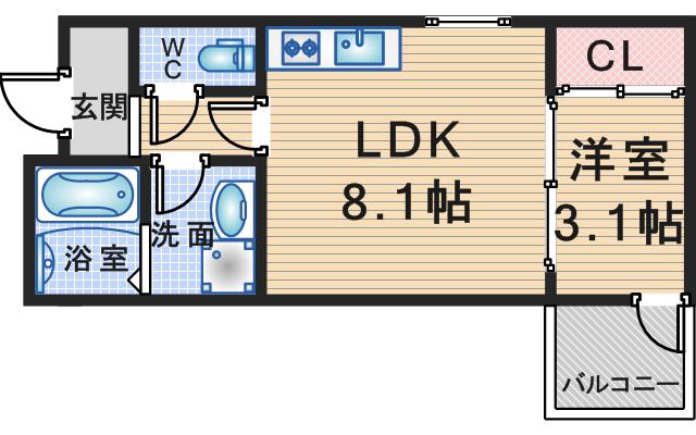 ARCA豊中曽根(1LDK/3階)の間取り写真