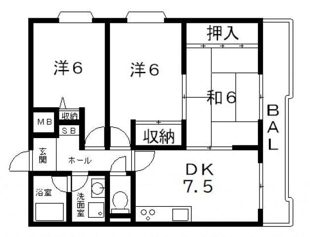ガーデン成法(3DK/2階)の間取り写真