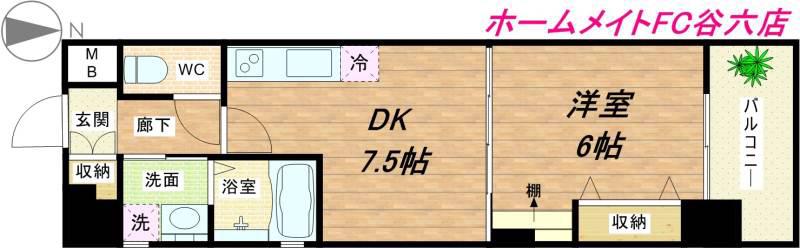 ジューム南船場(1DK/12階)の間取り写真